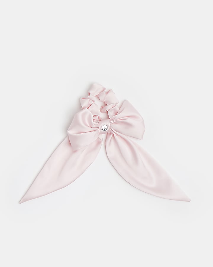 Girls pink satin oversized bow scrunchie