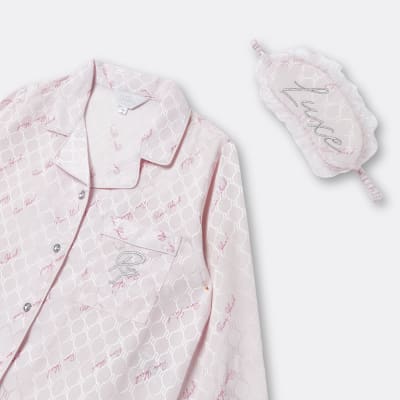 Girls pink satin RI pyjama 3 piece set