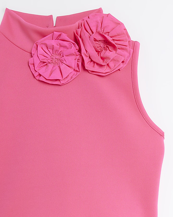 Girls pink scuba corsage crop top
