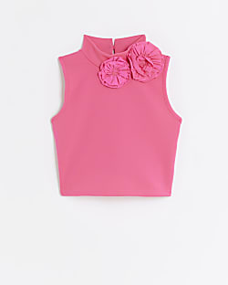 Girls pink scuba corsage top
