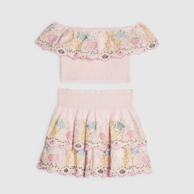 Girls Pink Seahorse Top & Skirt Set