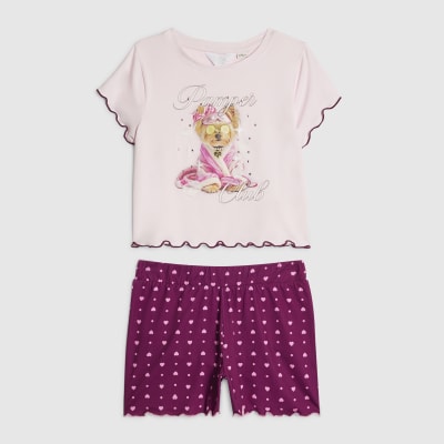 Girls Pink Self Care Puppy Pyjamas