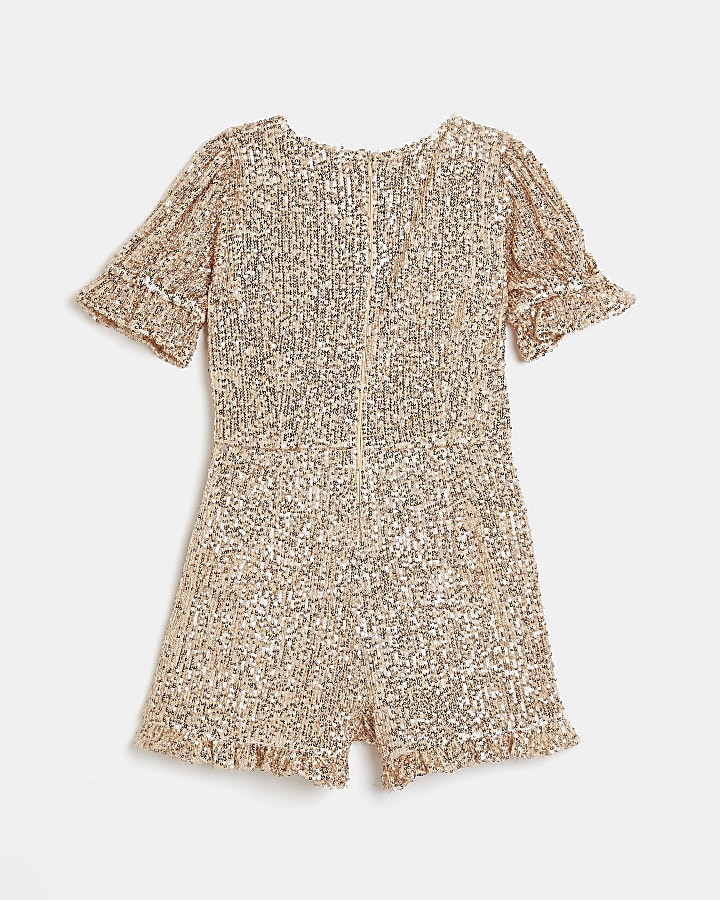 Girls pink sequin frill playsuit