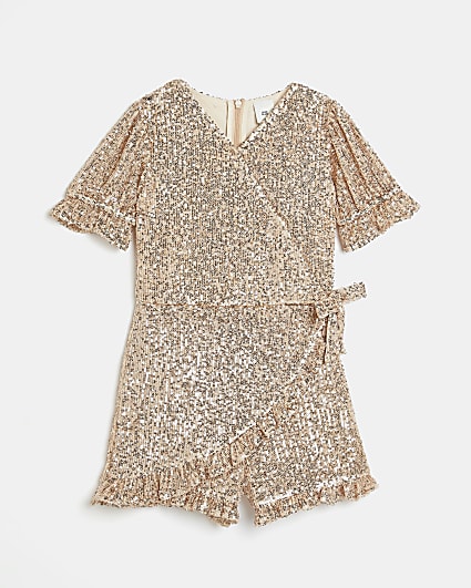 Girls pink sequin frill playsuit