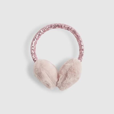 Girls Pink Sequin Heart Earmuffs