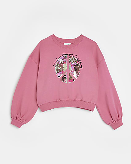 Girls pink sequin peace sign sweatshirt