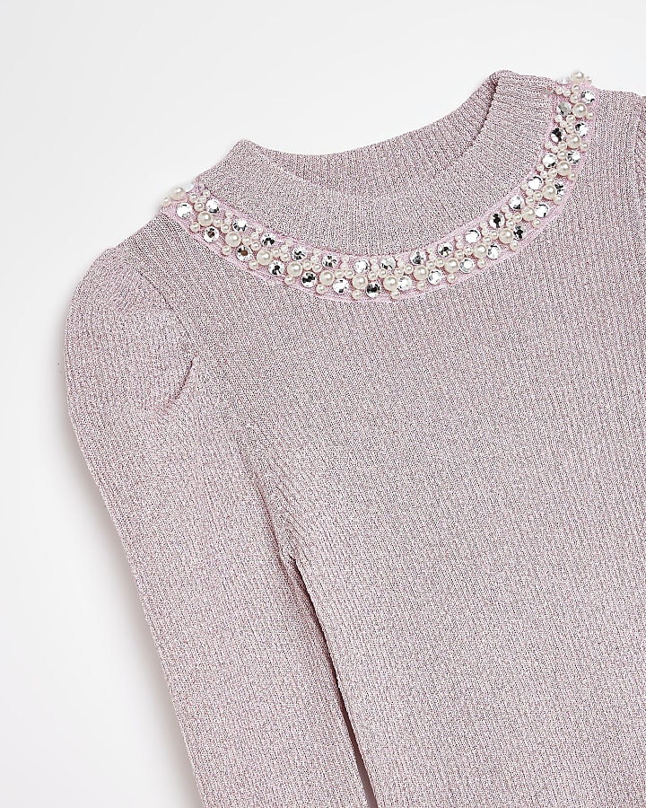 Girls Pink Shimmer Necklace detail jumper