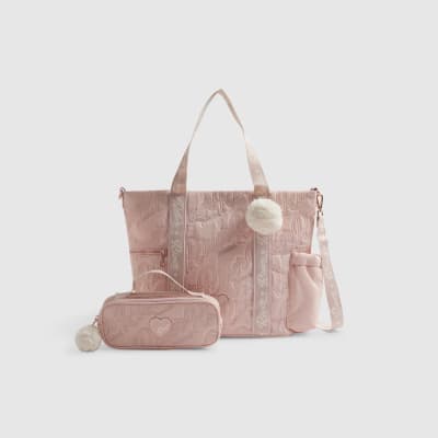 Girls Pink Shopper Bag And Pencil Case Bundle