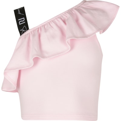 Girls Pink Shoulder Crop Top River Island