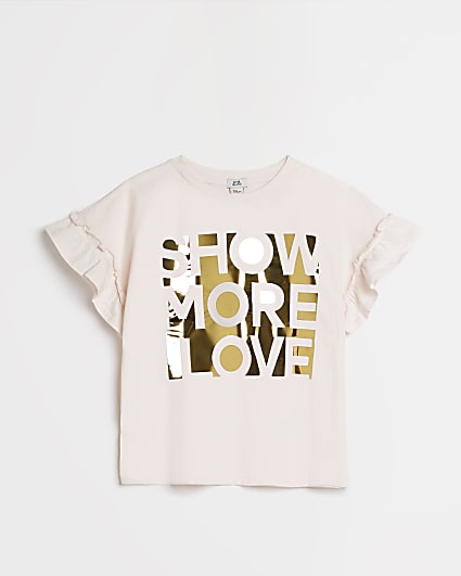 Girls pink 'Show More Love' frill t-shirt