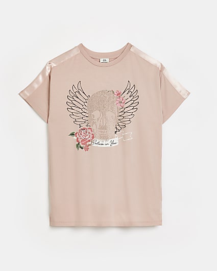 Girls pink skull embellished t-shirt