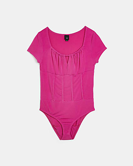 Girls pink slinky corset bodysuit