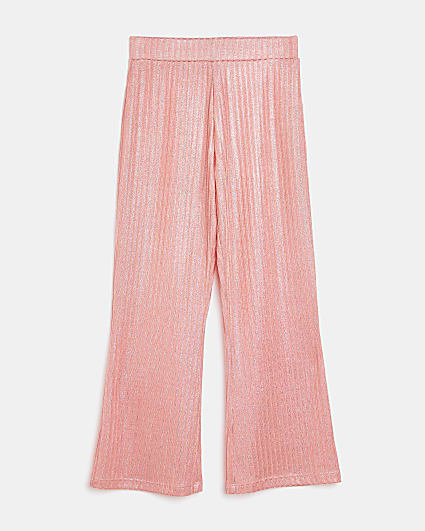 Girls pink sparkle ribbed flared trousers