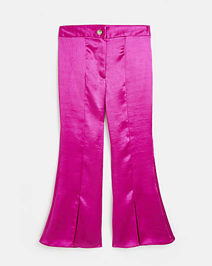 Girls pink split front flared trousers
