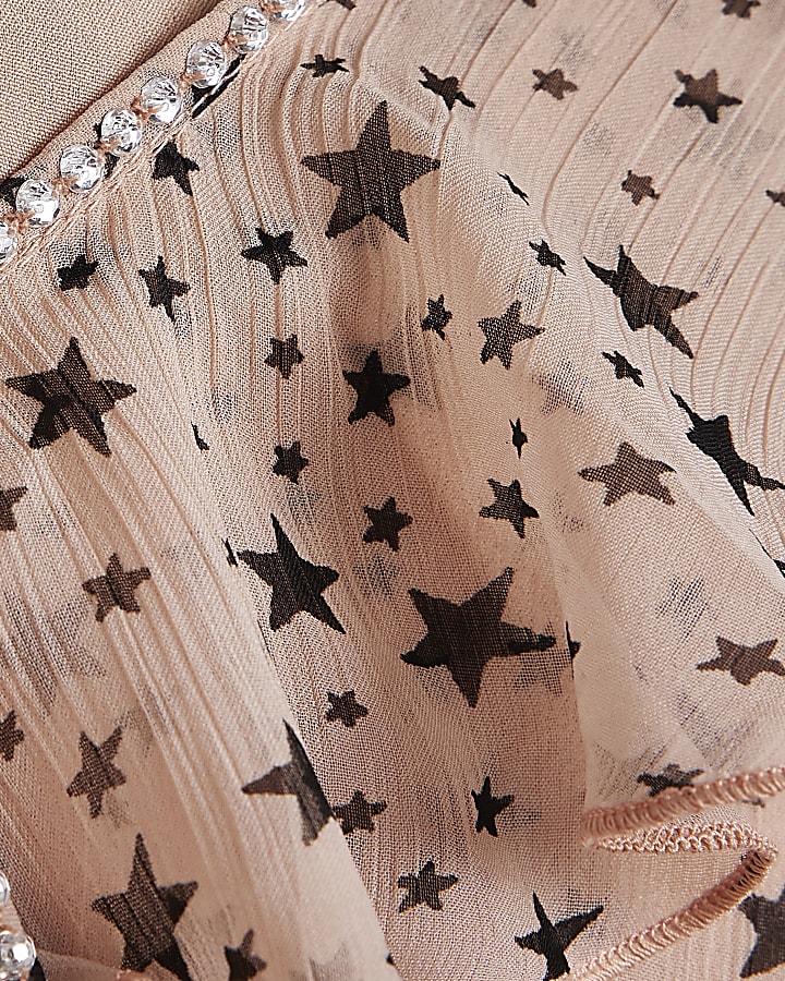 Girls Pink Star Print Ruffle Wrap Dress