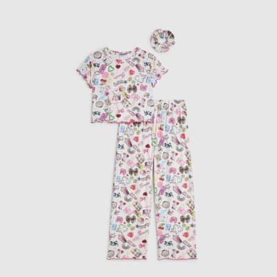 Girls Pink Sticker Print Pyjamas Set