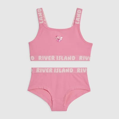 Girls Pink Strappy Crop and Brief Set