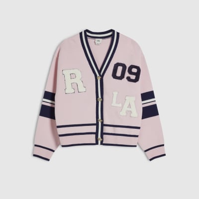Girls Pink Stripe Cherry Cardigan