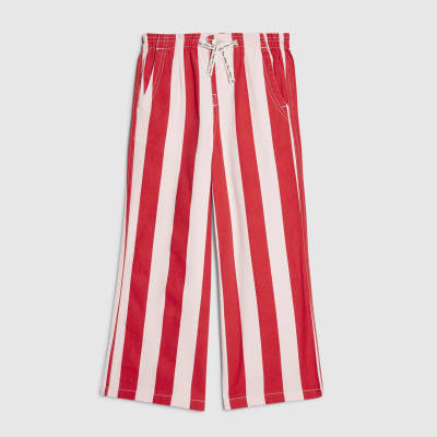 Girls Pink Stripe Drawstring Wide Leg Jeans