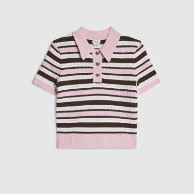 Girls Pink Stripe Polo Top