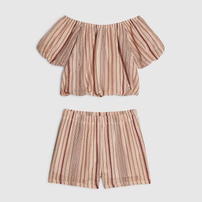 Girls Pink Stripe Shorts Set