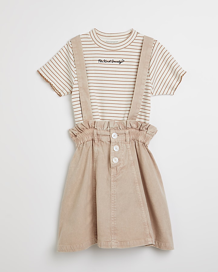 River Island Girls Clothing T-shirts Short Sleeved T-Shirts Girls stripe t-shirt and pinny dress set 