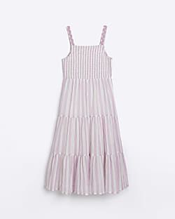 Girls pink Stripe tiered Maxi Dress