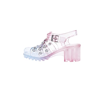 Girls pink studded glitter jelly sandals River Island