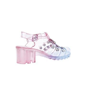 Girls pink studded glitter jelly sandals River Island