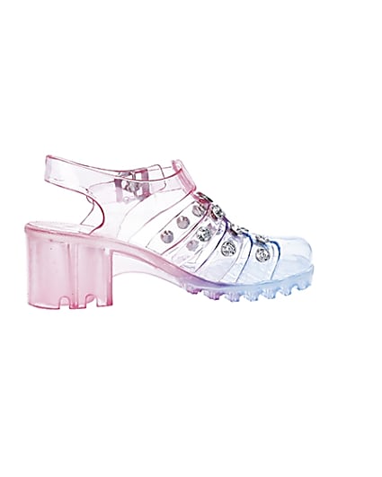 360 degree animation of product Girls pink studded glitter jelly sandals frame-14