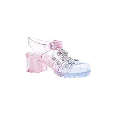 Girls pink studded glitter jelly sandals River Island