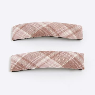 Girls Pink Tartan Hair Clip 2 Pack