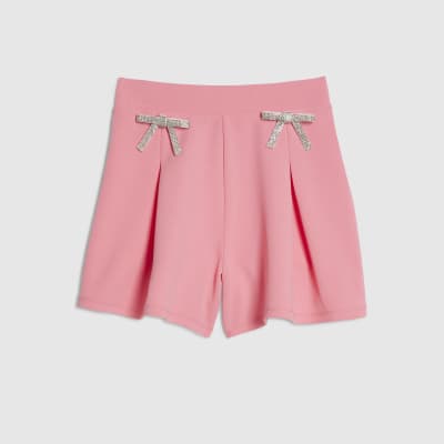 Girls Pink Textured Bow Shorts