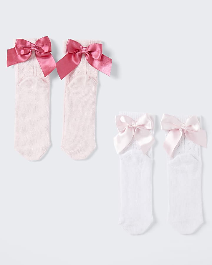 Girls pink textured bow socks 2 pack