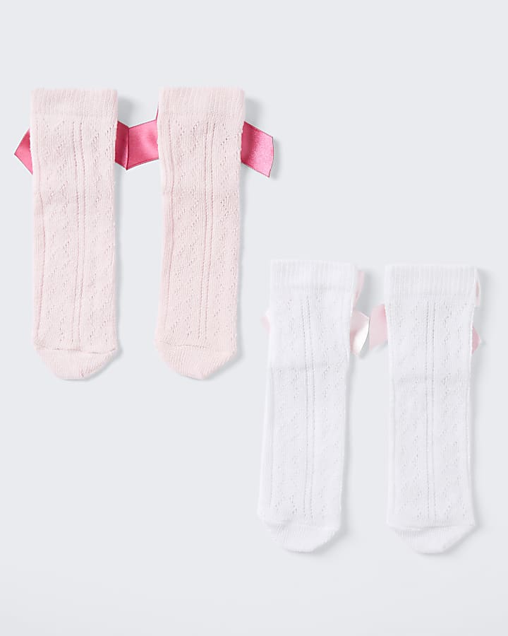 Girls pink textured bow socks 2 pack