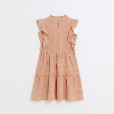 Girls pink textured check skater dress
