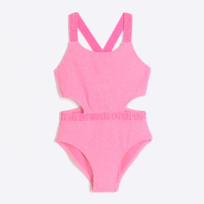 Girls pink textured cut out swimsuit River Island