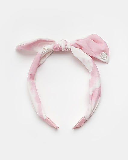 Girls pink tie dye bow aliceband