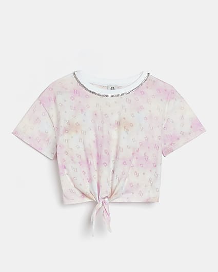 Girls pink Tie Dye embellished t-shirt