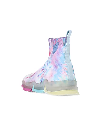 360 degree animation of product Girls pink tie dye knitted high top trainers frame-7