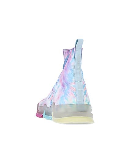 360 degree animation of product Girls pink tie dye knitted high top trainers frame-8