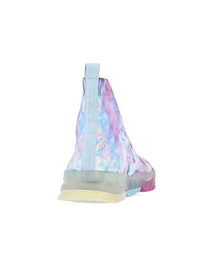 360 degree animation of product Girls pink tie dye knitted high top trainers frame-10