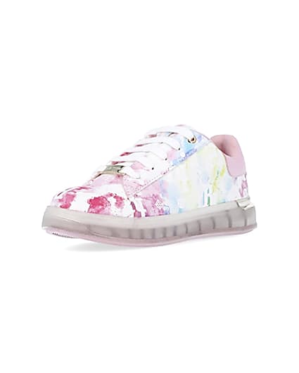 360 degree animation of product Girls pink tie dye RI monogram trainers frame-0