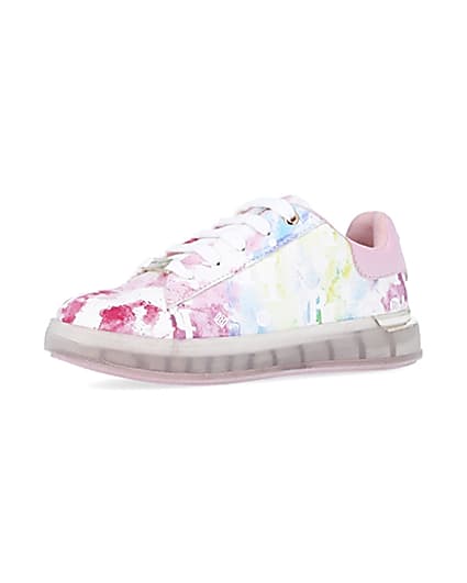 360 degree animation of product Girls pink tie dye RI monogram trainers frame-1