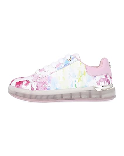 360 degree animation of product Girls pink tie dye RI monogram trainers frame-3