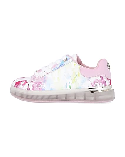 360 degree animation of product Girls pink tie dye RI monogram trainers frame-4