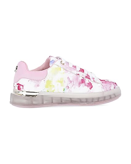360 degree animation of product Girls pink tie dye RI monogram trainers frame-14