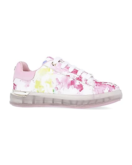 360 degree animation of product Girls pink tie dye RI monogram trainers frame-16
