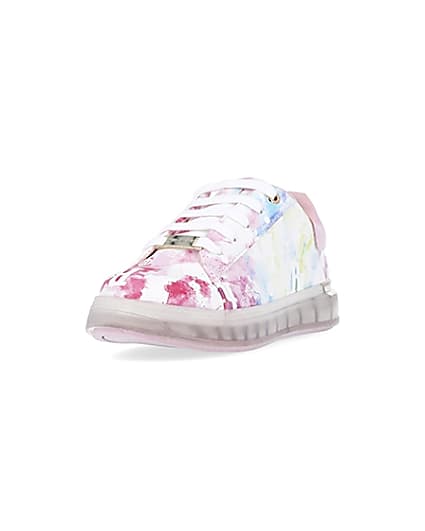 360 degree animation of product Girls pink tie dye RI monogram trainers frame-23