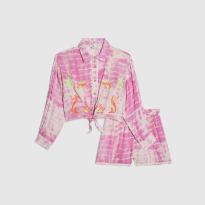 Girls Pink Tie Dye Shirt & Shorts Set